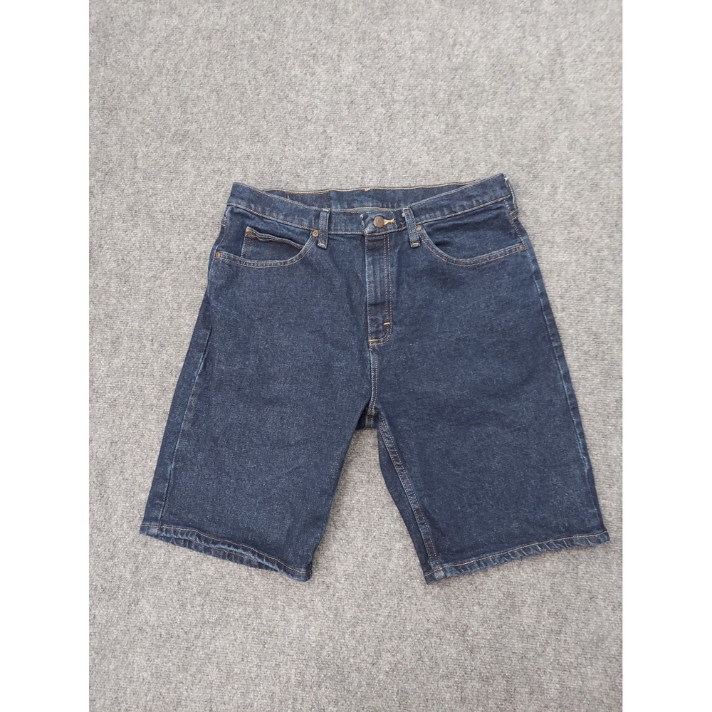Wrangler Denim Shorts Mens 32 Blue Dark Wash Jorts Bermuda Cotton Stretch